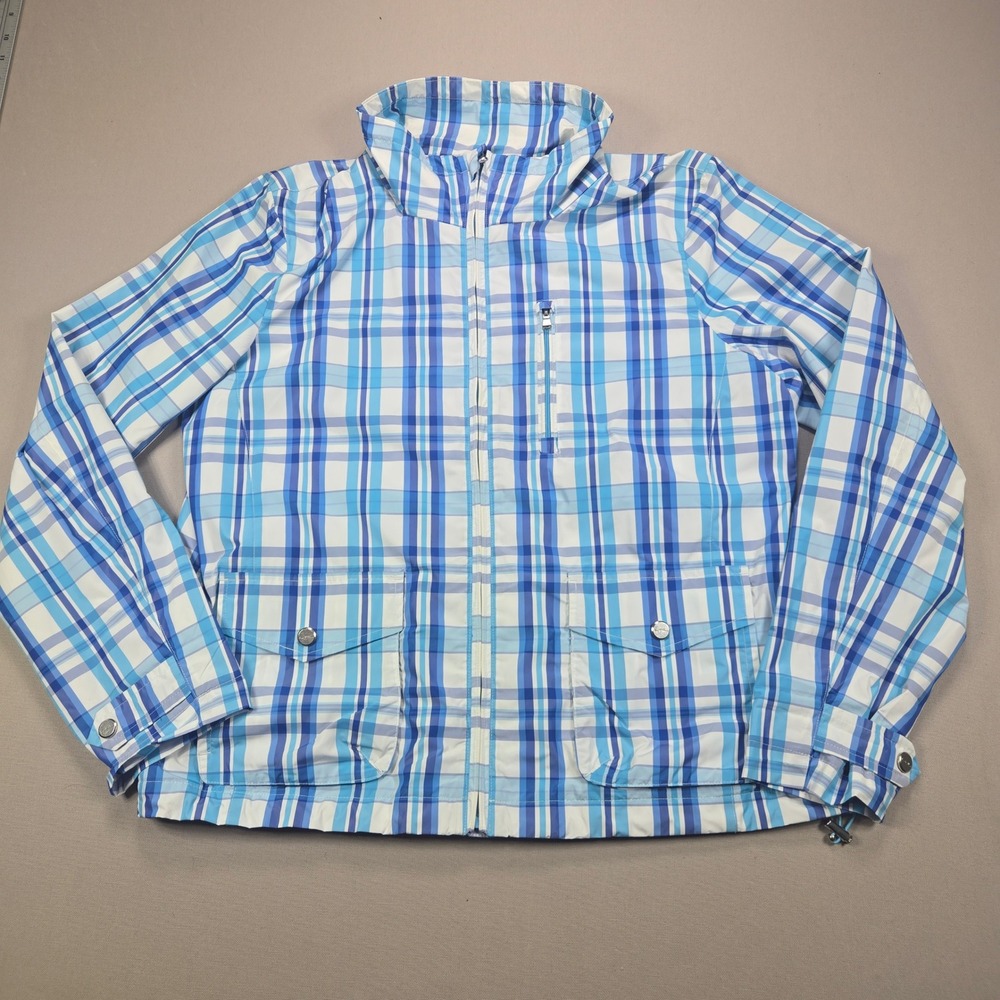 L-RL Lauren Active Plaid Full Zip Mesh liner Lightweight Hooded Jacket Women's L